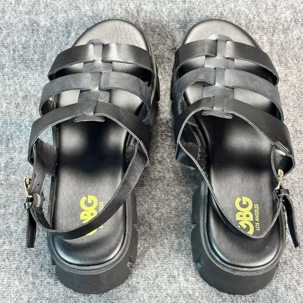 GBG Los Angeles Women’s Gladiator Platform Sandals Black Lug Sole Size 11M